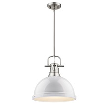  3604-L PW-WH - Duncan 1 Light Pendant with Rod in Pewter with a White Shade